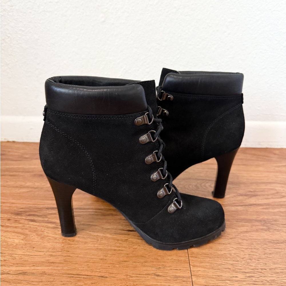 Ralph Lauren Black Leather Lace Up Heeled Ankle Boots 7.5
